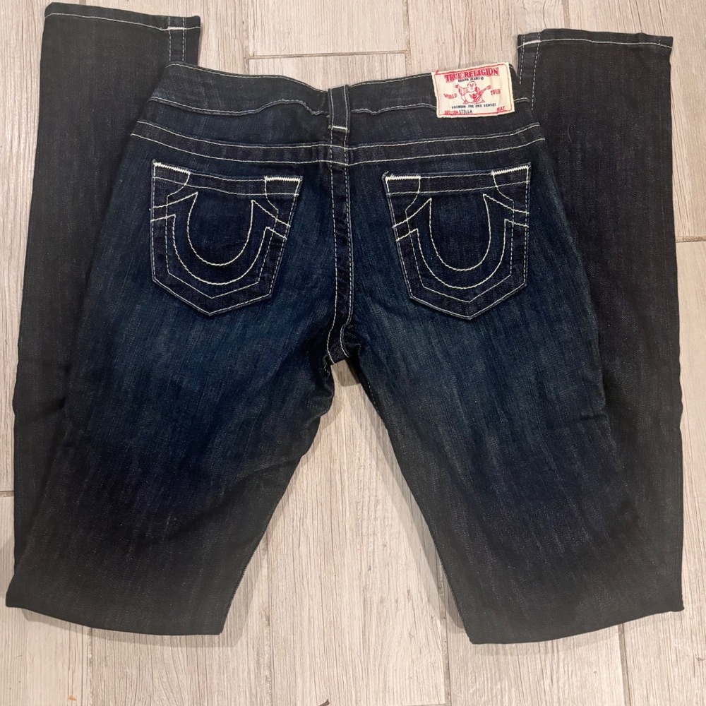 True Religion "Stella" skinny Jeans Dark Wash White Stitching Women's‎ Size 26